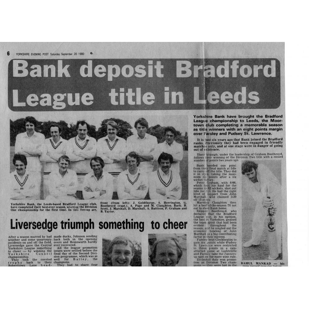  Yorkshire Bank's profitable spell  in the Bradford League 1974-2000