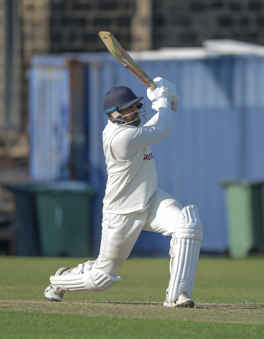 Woodlands opener Mosun Hussain on the attack at Farsley Picture: Ray Spencer