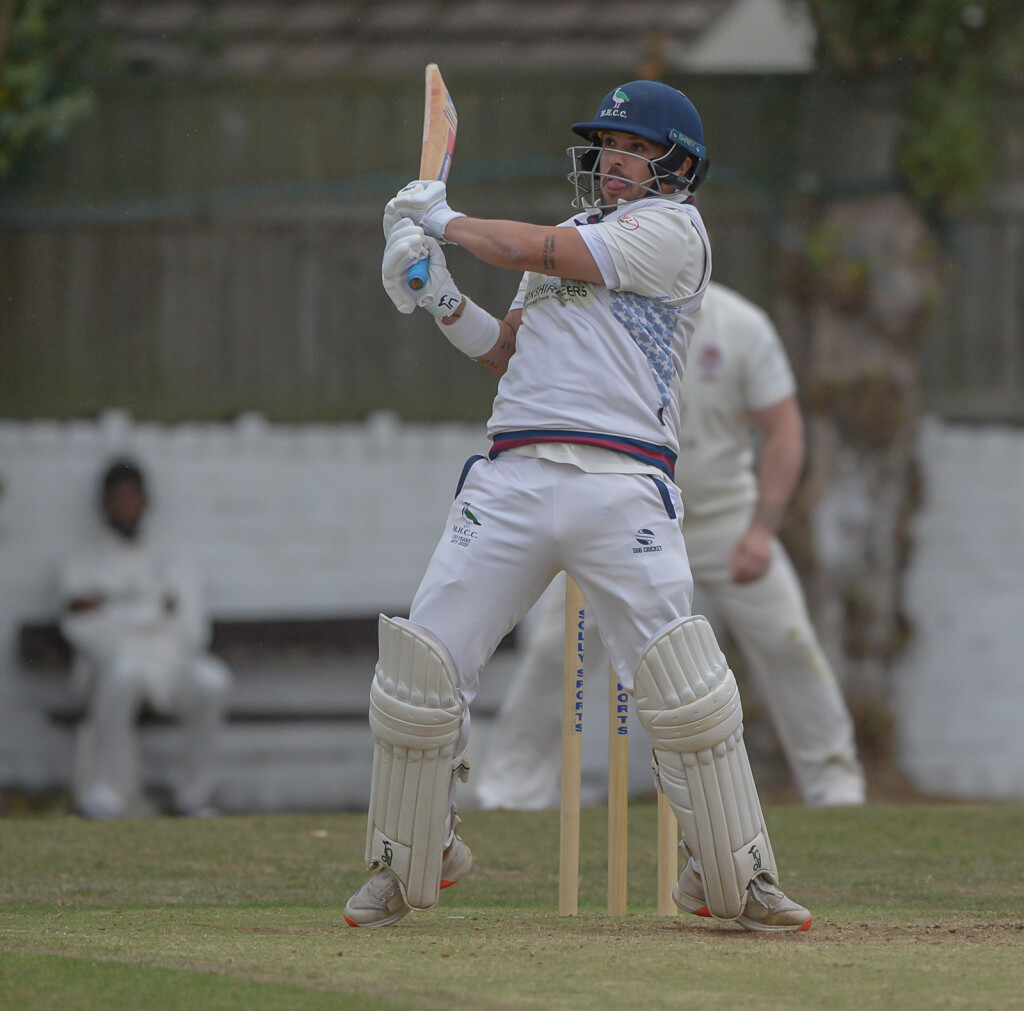 Hanging Heaton skipper Luke Patel attacks the bowling Picture: Ray Spencer